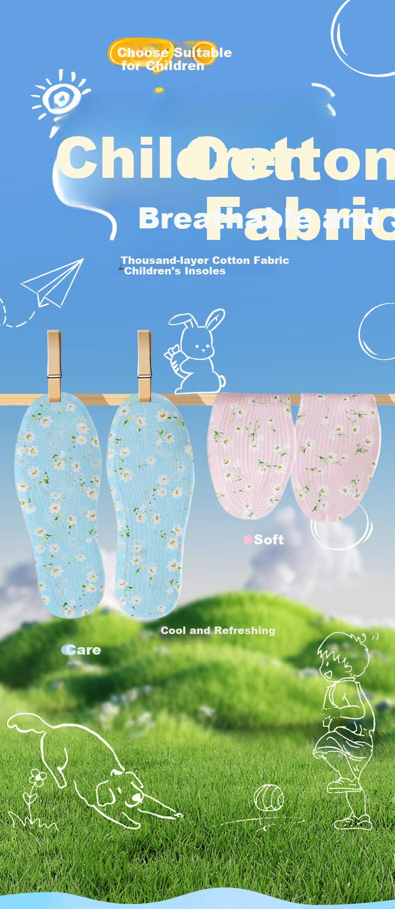 Детские стельки FOOTOPPO, многослойные, из чистого хлопка, для девочек и мальчиков, всесезонные