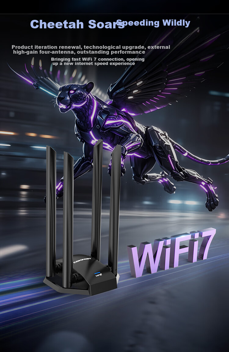 Wi-Fi 7 адаптер COMFAST CF-985BE, 5Ghz, USB 3.0, внешний, 6500 Мбит/с, для настольных ПК и ноутбуков