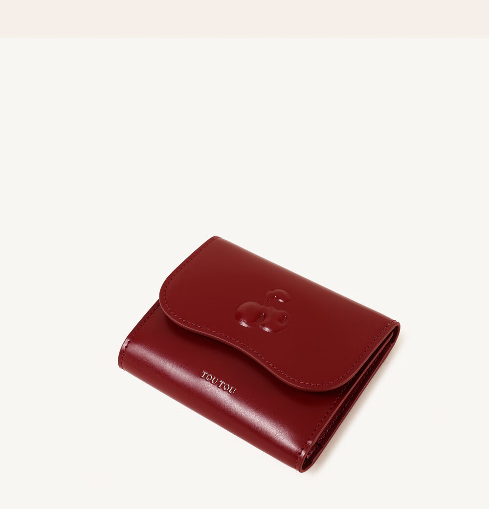 Кошелек Toutou Cherry из натуральной кожи, короткий кардхолдер, красный, подарок на Новый год, День Святого Валентина