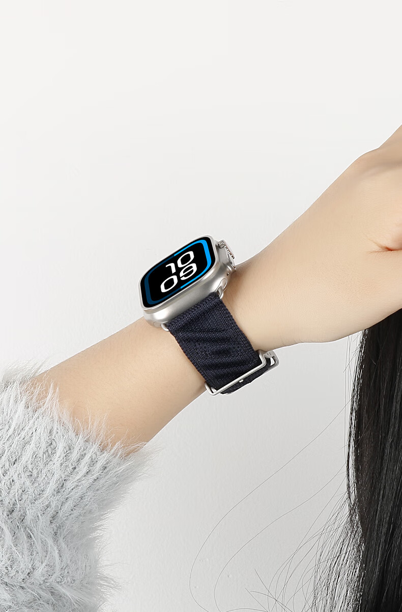 Ремешок BHO для Apple Watch Series 10/SE/Ultra3, Hermès Style En Mer, плетеный, синий, нейлон, 44/45/46/49MM