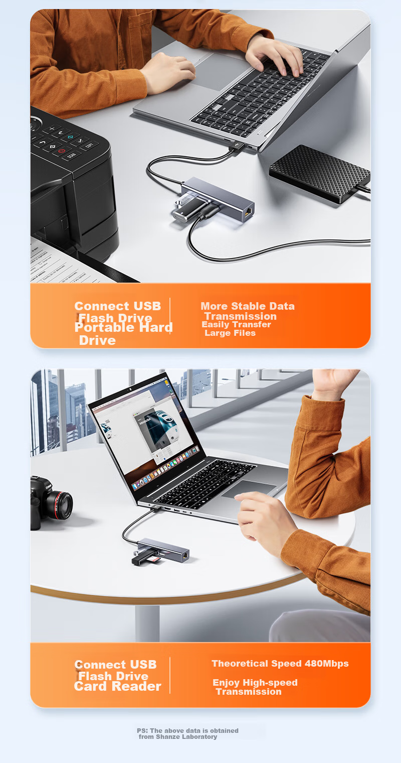 USB-хаб SAMZHE UWH14-S с портом Ethernet RJ45, 3 порта USB 2.0, 100 Мбит/с, для ноутбуков и настольных компьютеров