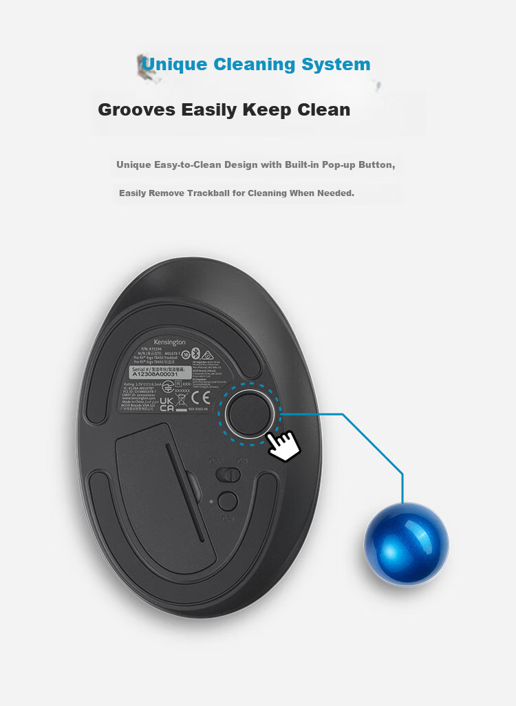 Вертикальный трекбол Kensington Pro Fit TB450, эргономичная Bluetooth мышь с двойным режимом для домашнего офиса, дизайнеров, САПР, графического дизайна, K72194
