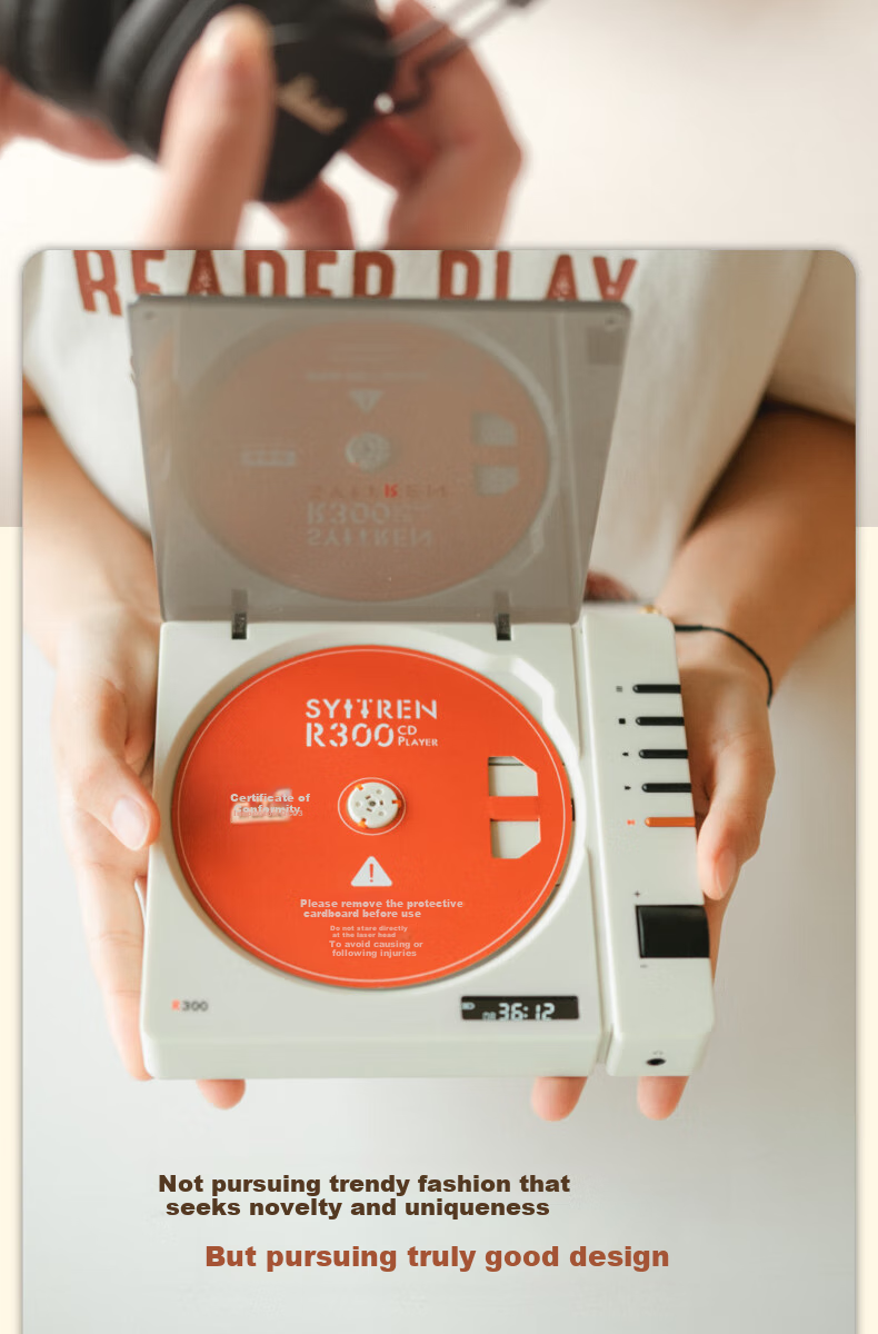 Портативная акустика Syitren R300 CD Player - ретро-дизайн, Bluetooth 5.3, встроенный аккумулятор, деревянная отделка