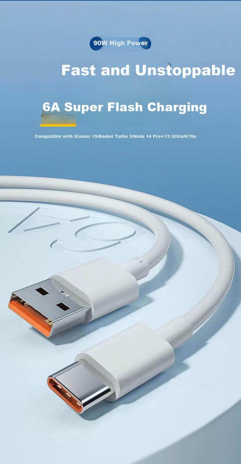 Кабель Yingqian для быстрой зарядки Xiaomi, 90W/120W/6A, 3 метра, белый