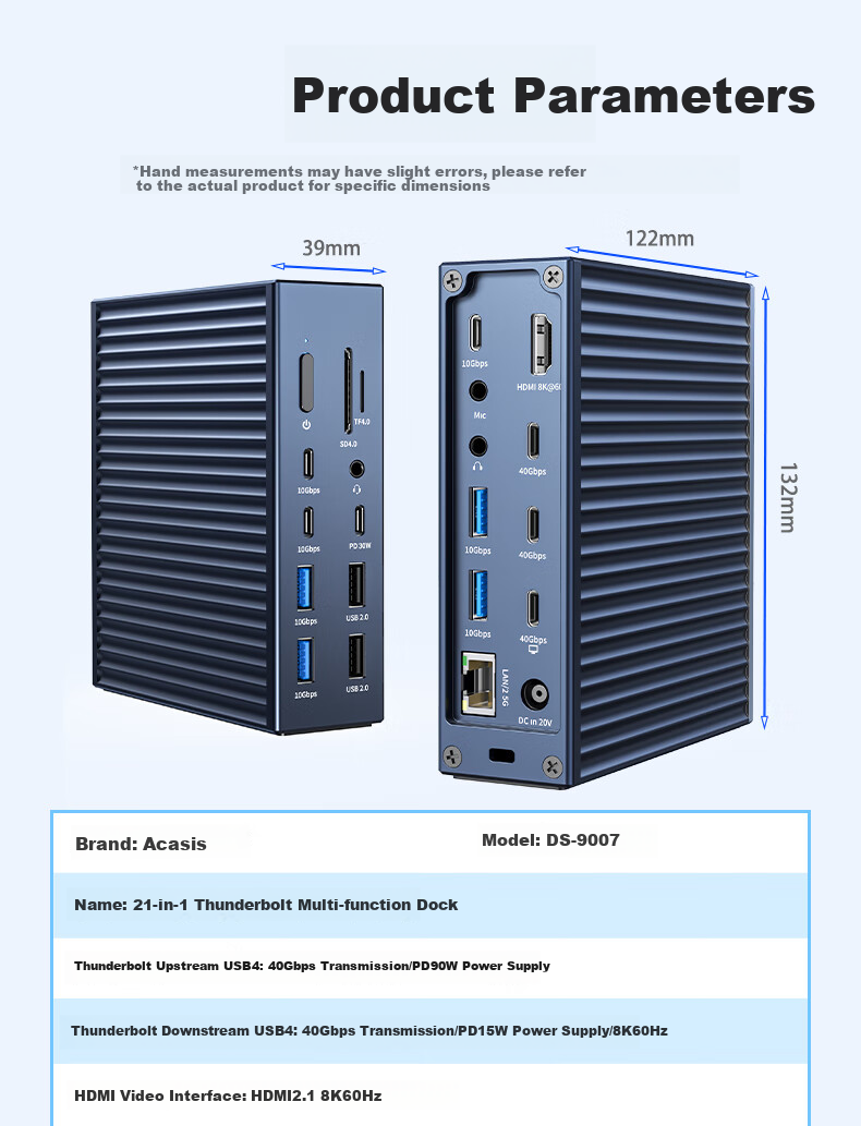 Док-станция Acasis USB4, 40 Гбит/с, 8K, 3 дисплея, 2.5G Ethernet, HDMI, для Mac Mini/M1/M2/M3/M4 Pro/Max DS-9007
