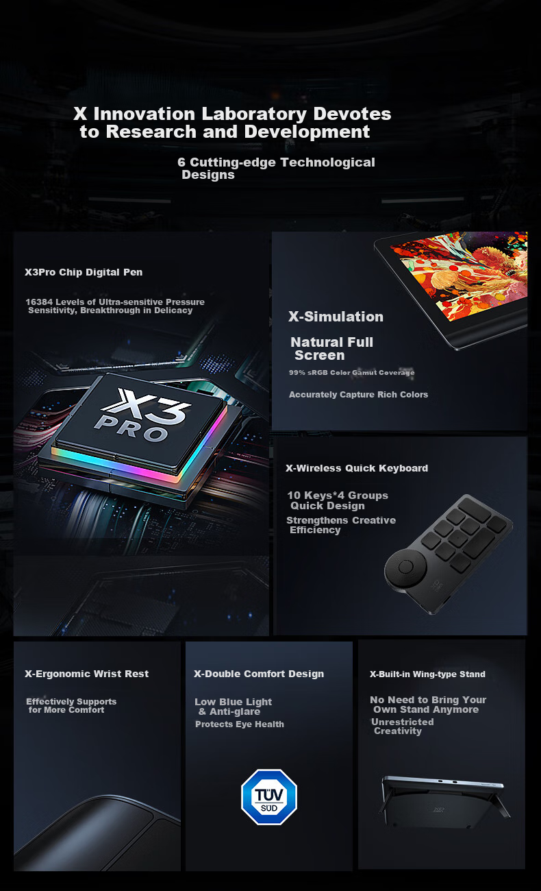 Профессиональный графический планшет XP-Pen Artist Pro 14 (2-го поколения) с экраном 14 дюймов, 16384 уровня чувствительности к нажатию, X3 Pro