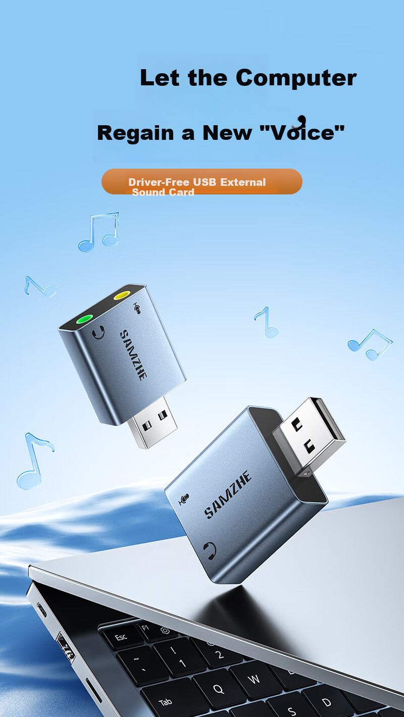 Внешняя звуковая карта SAMZHE USB на 3.5 мм, аудиоинтерфейс, конвертер для наушников и микрофона, без драйверов, для ПК, ноутбуков, PS4/5