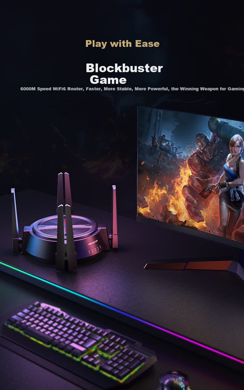 Wi-Fi роутер Netcore N60PRO AX6000, двухдиапазонный, с двумя портами 2.5G, скорость 6000 Мбит/с, для дома и игр, с функцией Mesh