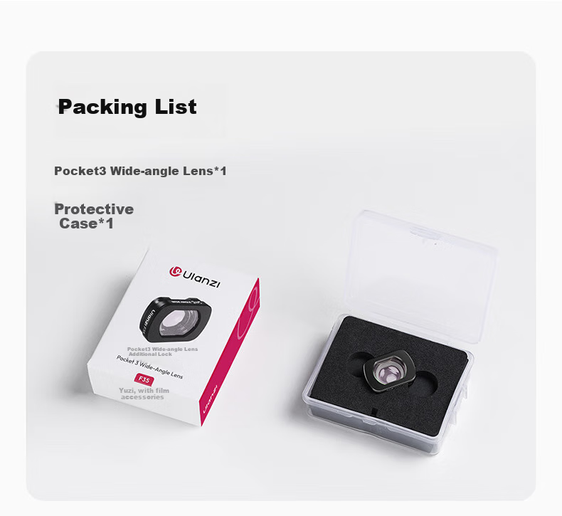 Ulanzi F35 Pocket 3 Wide-Angle Lens, аксессуар для DJI Pocket 3, совместимый с камерой Pocket 3 Action Camera, магнитный фильтр с быстрым креплением