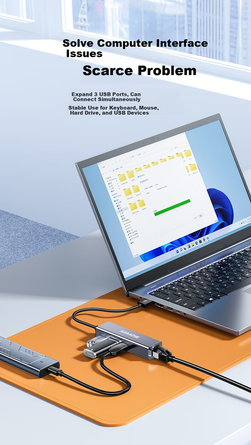 USB-хаб SAMZHE UWH14-S с портом Ethernet RJ45, 3 порта USB 2.0, 100 Мбит/с, для ноутбуков и настольных компьютеров