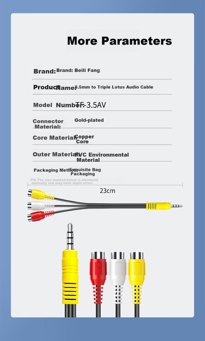 Кабель BURLEFRAN 3.5 мм на 3 RCA (3x Jack 3.5 мм мама), 20 см, черный