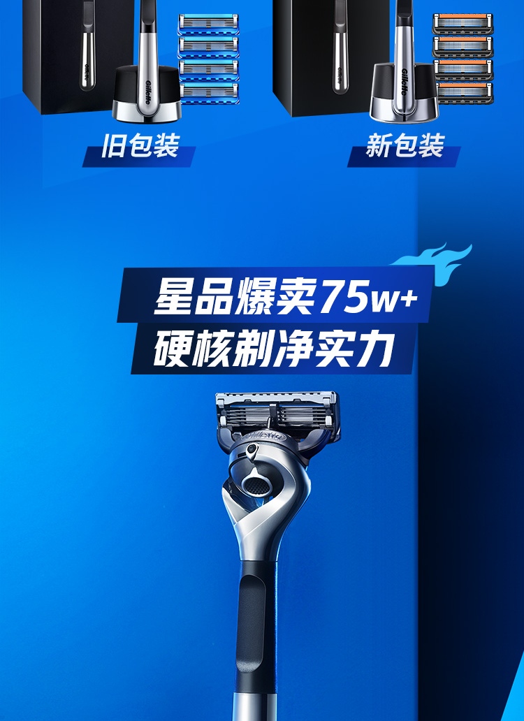 吉列剃须刀手动刮胡刀5层锋隐致顺引力盒1刀架5刀头+底座