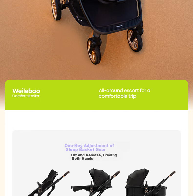 Детская коляска Welebao, легкая, для детей от 0 до 3 лет, с регулируемой спинкой и сиденьем, складывается одной кнопкой, с амортизацией для новорожденных, легкая с высоким обзором