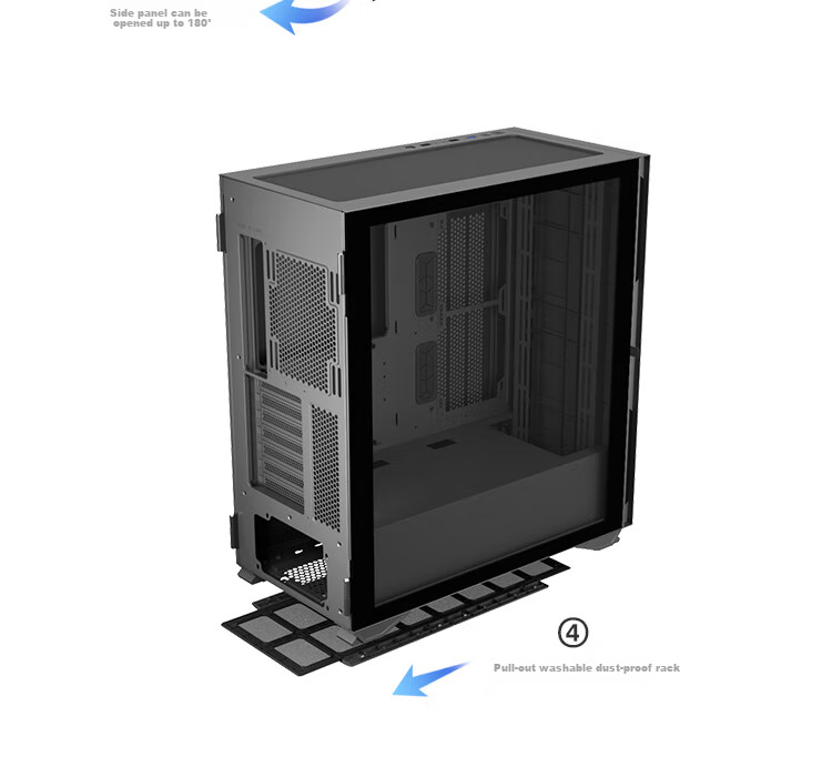 Компьютерный корпус Aigo YOGO K1 Titanium Gray, E-ATX/ATX, ATX/360мм водяное охлаждение, боковая панель из закаленного стекла, поддержка видеокарт 4090, 9 вентиляторов, 54.4x30.8x56 см, 10.52 кг