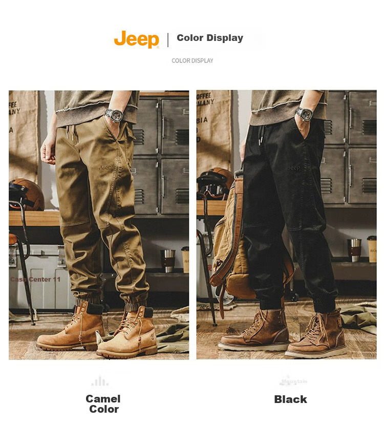 Мужские повседневные брюки JEEP, осень-зима, свободный крой, с эластичными манжетами, универсальные брюки, цвет: верблюжий, размер XL