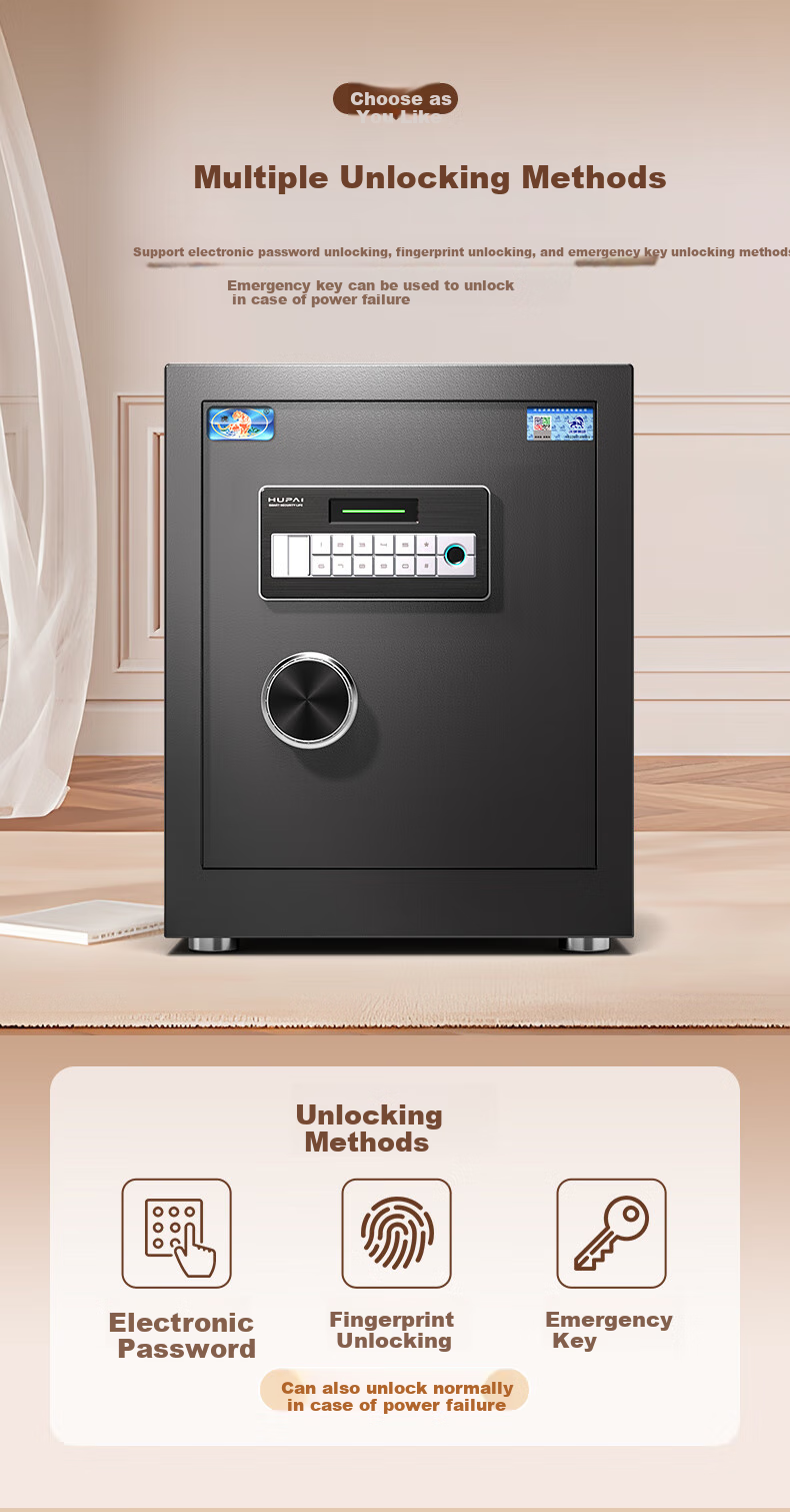 Hupai Home Safe, Small Fingerprint Password Office Financial Safe, All-Steel Mini File Cabinet, Bedside Safekeeping Cabinet, Jingyi Series, 45cm, Black