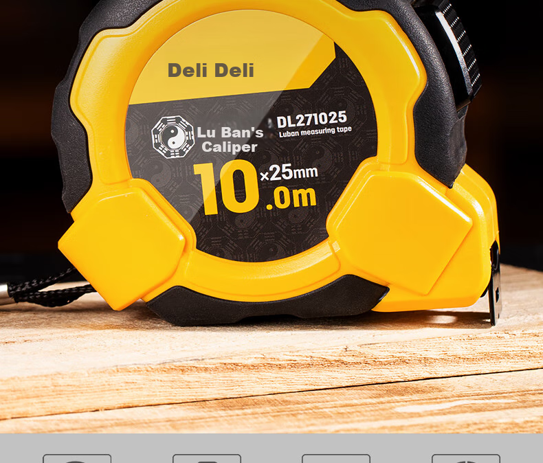 Рулетка Deli 10м х 25мм, с автоблокировкой, обрезиненная, высокоточная, строительная, фэншуй