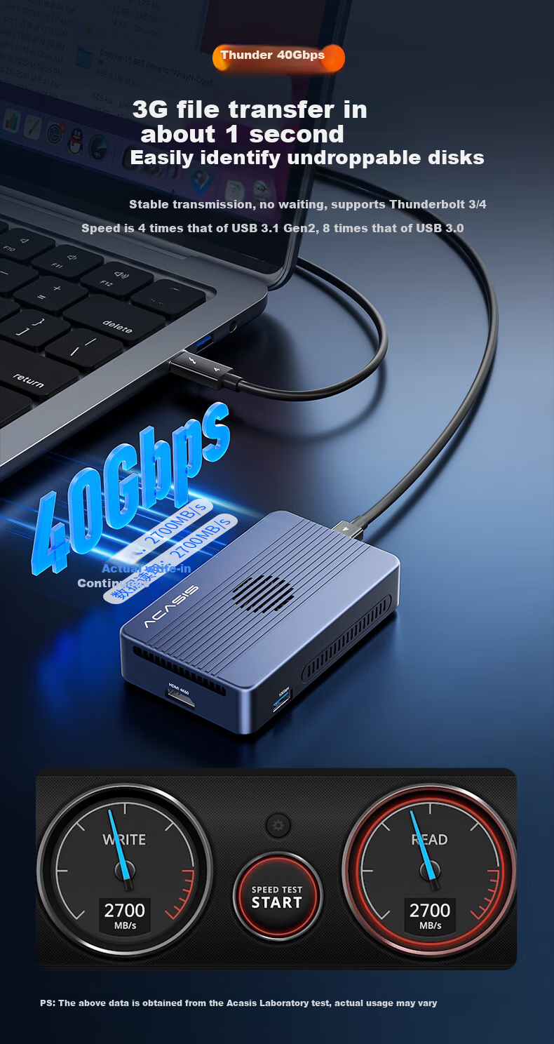 Внешний корпус Acasis TBU405ProMAX для 2x NVMe M.2 SSD, 40 Гбит/с, Thunderbolt 3/4, USB4, алюминиевый сплав, RAID