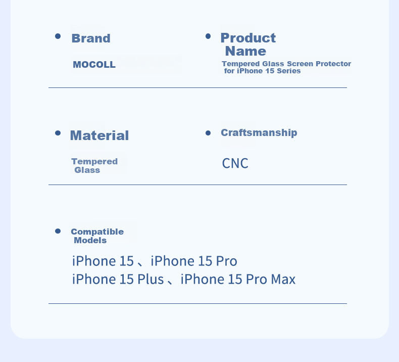 Защитное стекло MOCOLL для Apple iPhone 15 Plus, закаленное, противоударное, противобликовое, полное покрытие, защита от отпечатков пальцев