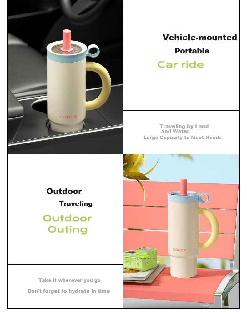 Термокружка CaROTE Giant Straw Insulated Cup, 1050 мл, морская соль и сыр, с трубочкой