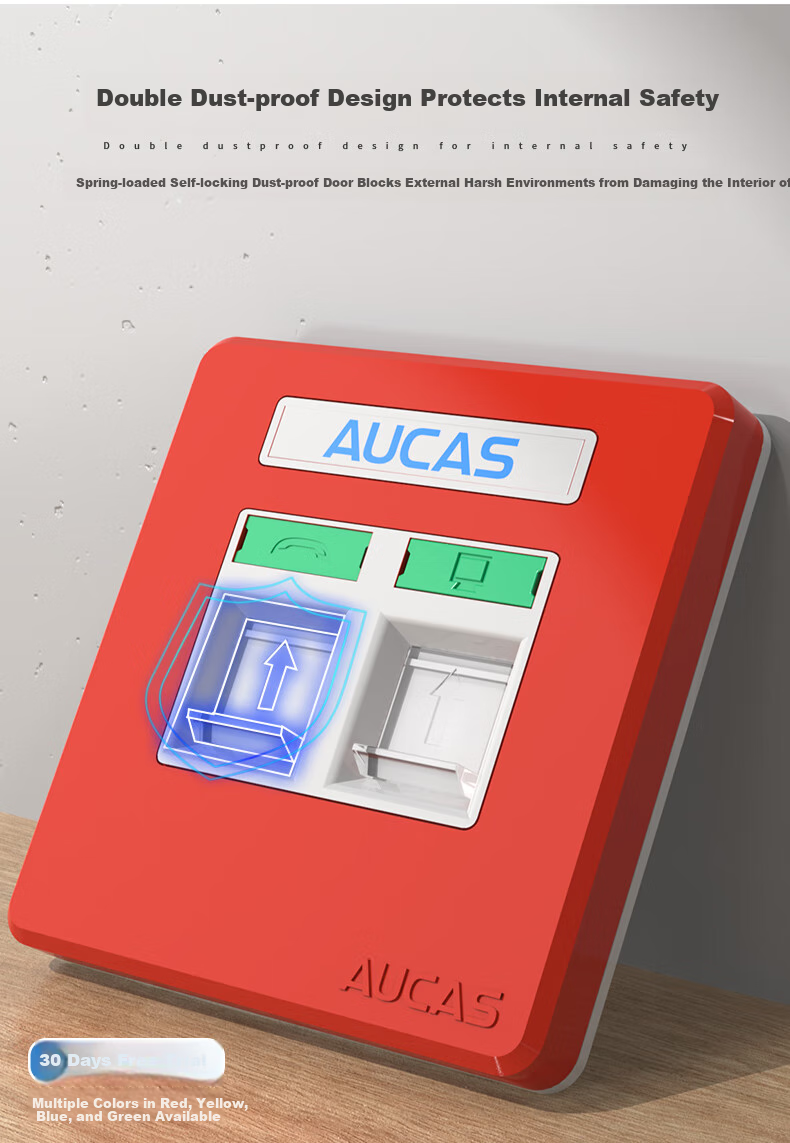 Сетевая панель AUCAS Super Five 5 Six 6 Seven Red, пылезащитная, с двумя портами, универсальный интерфейс для телефона, телевизора, компьютера, тип 86 [модули не входят в комплект], ACFP22