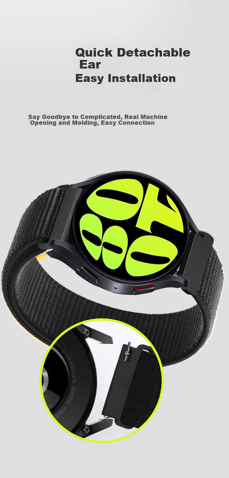 Ремешок Freeson из нейлоновой сетки для Samsung Galaxy Watch 7/6/5/5 Pro/4/3/Classic/Active/Gear, дышащий сменный браслет, 20 мм, черный