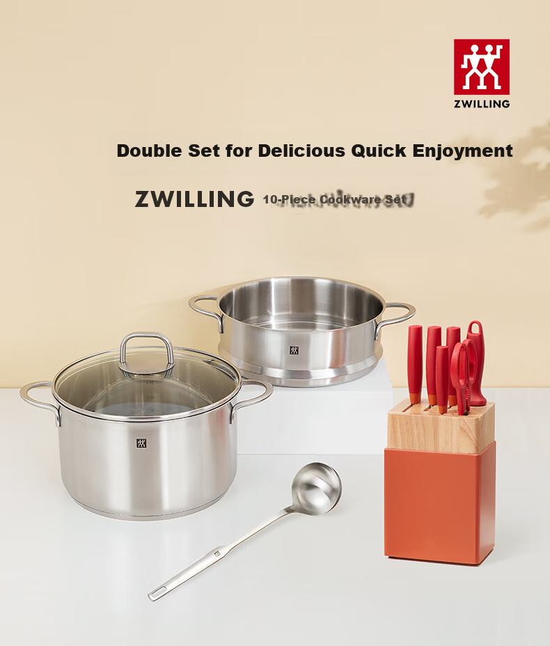 Набор посуды ZWILLING, кастрюля, пароварка, половник, набор ножей, полный комплект кухонной утвари для дома