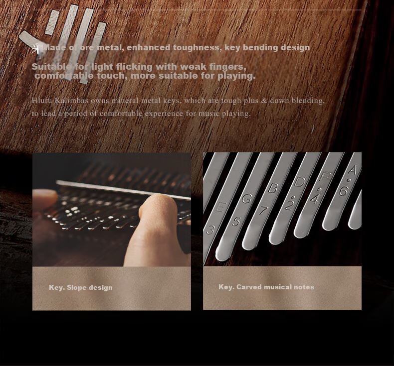 Калимба (Thumb Piano) Hluru, 17-клавишная, с нижним отверстием, из цельного массива дерева, материал - орех