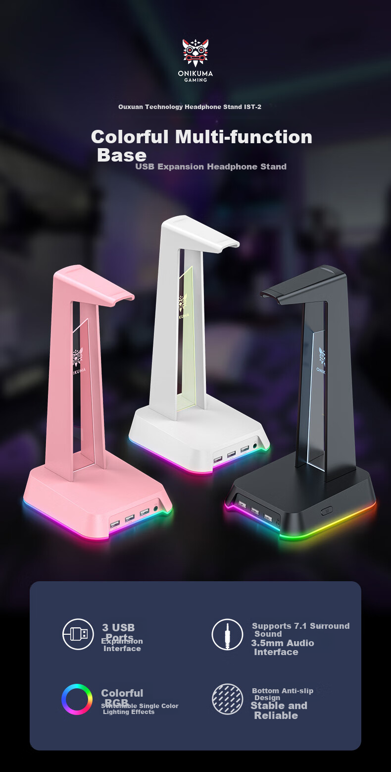 Подставка для наушников ONIKUMA ST-2 White RGB с USB-хабом
