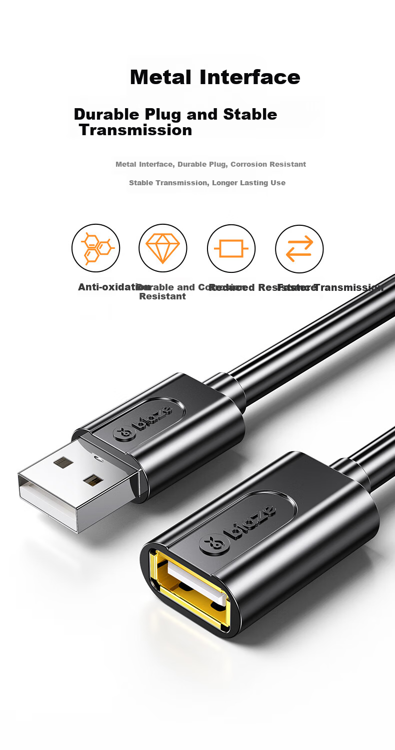 Кабель-удлинитель BIAZE USB 2.0, USB A (папа) - USB A (мама), 0.5 метра, черный