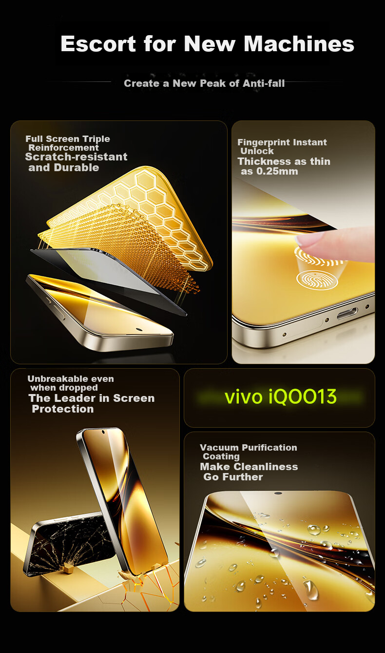 Защитное стекло CangHua для Vivo iQOO 13, полное покрытие, противоударное, ультратонкое, с защитой от отпечатков пальцев, 2 шт.