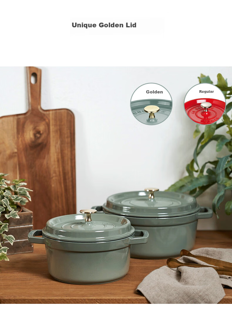 Чугунная кастрюля Staub с двойными ручками, эмалированная, для супа, цвет эвкалипта, 22 см