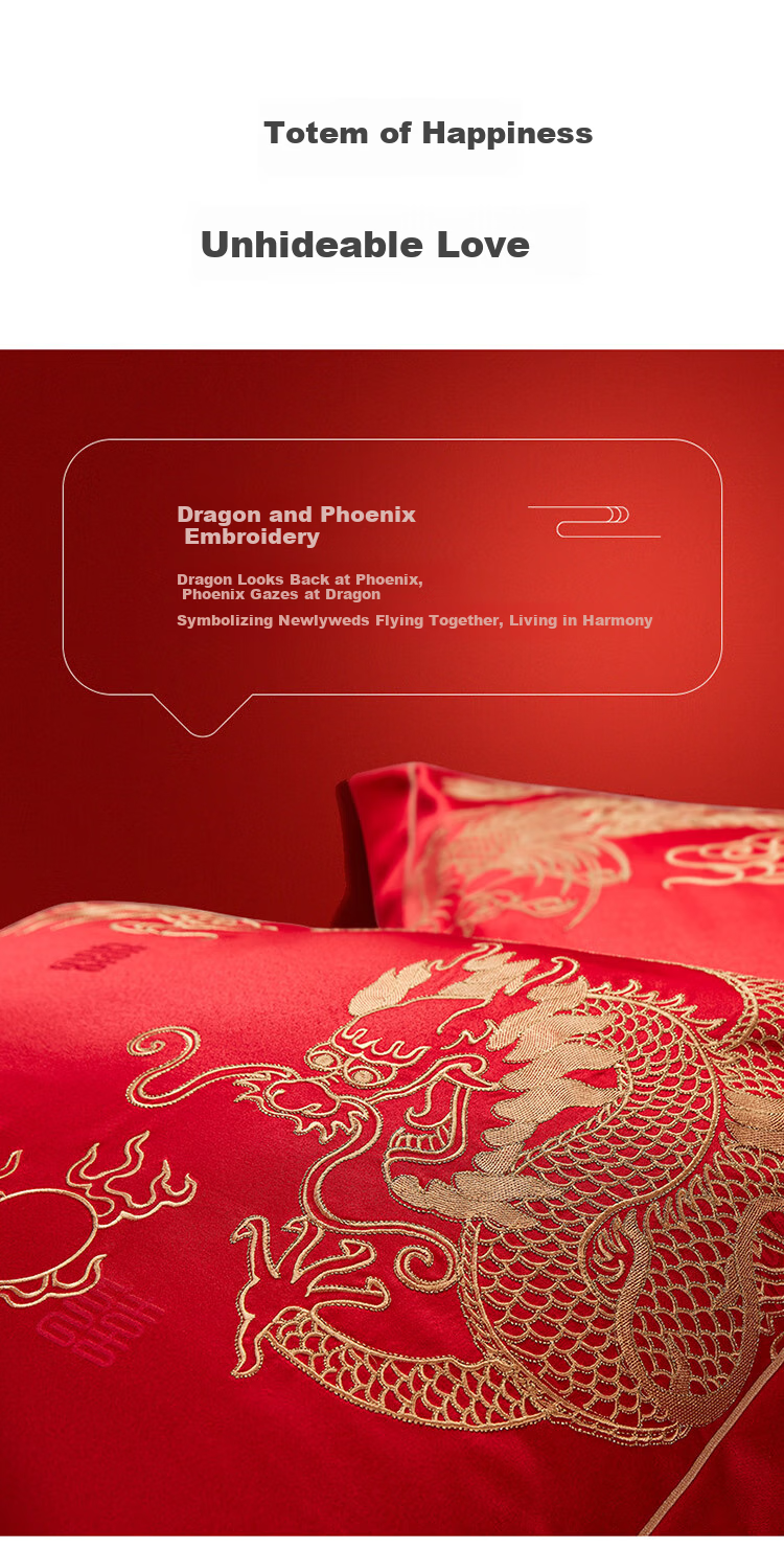 LUOLAI Комплект постельного белья "Свадебный Красный" из 6 предметов, 100% хлопок, для кровати 1.8 метра