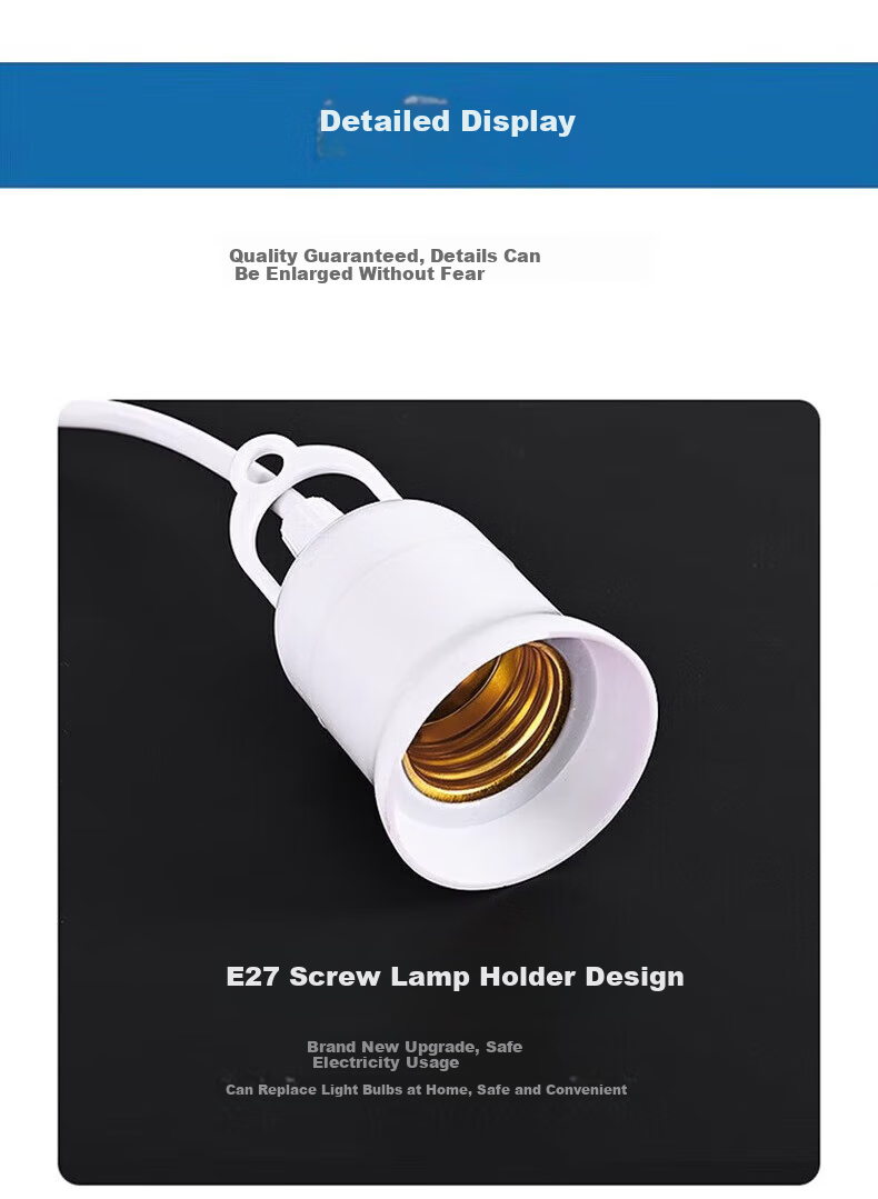 LED Лампа "Huanse" E27, 40 Вт, 7000K, с кабелем 2 метра и выключателем, подвесная, белый свет