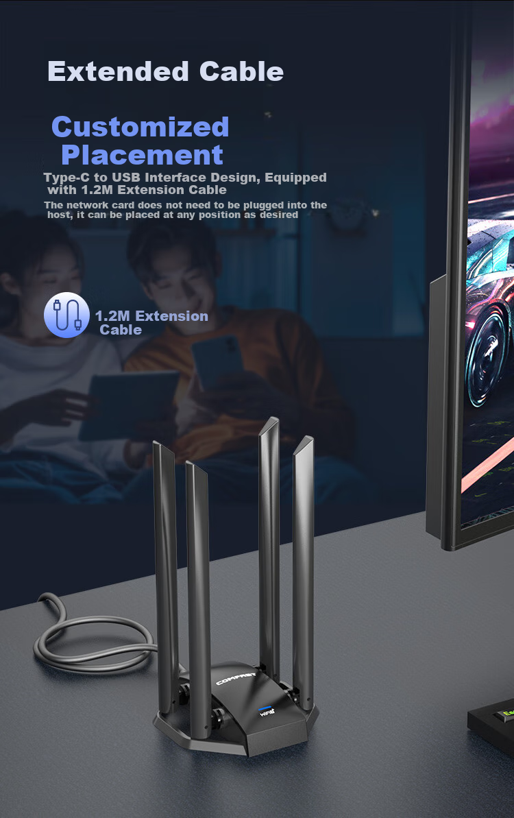 Wi-Fi 7 адаптер COMFAST CF-985BE, 5Ghz, USB 3.0, внешний, 6500 Мбит/с, для настольных ПК и ноутбуков