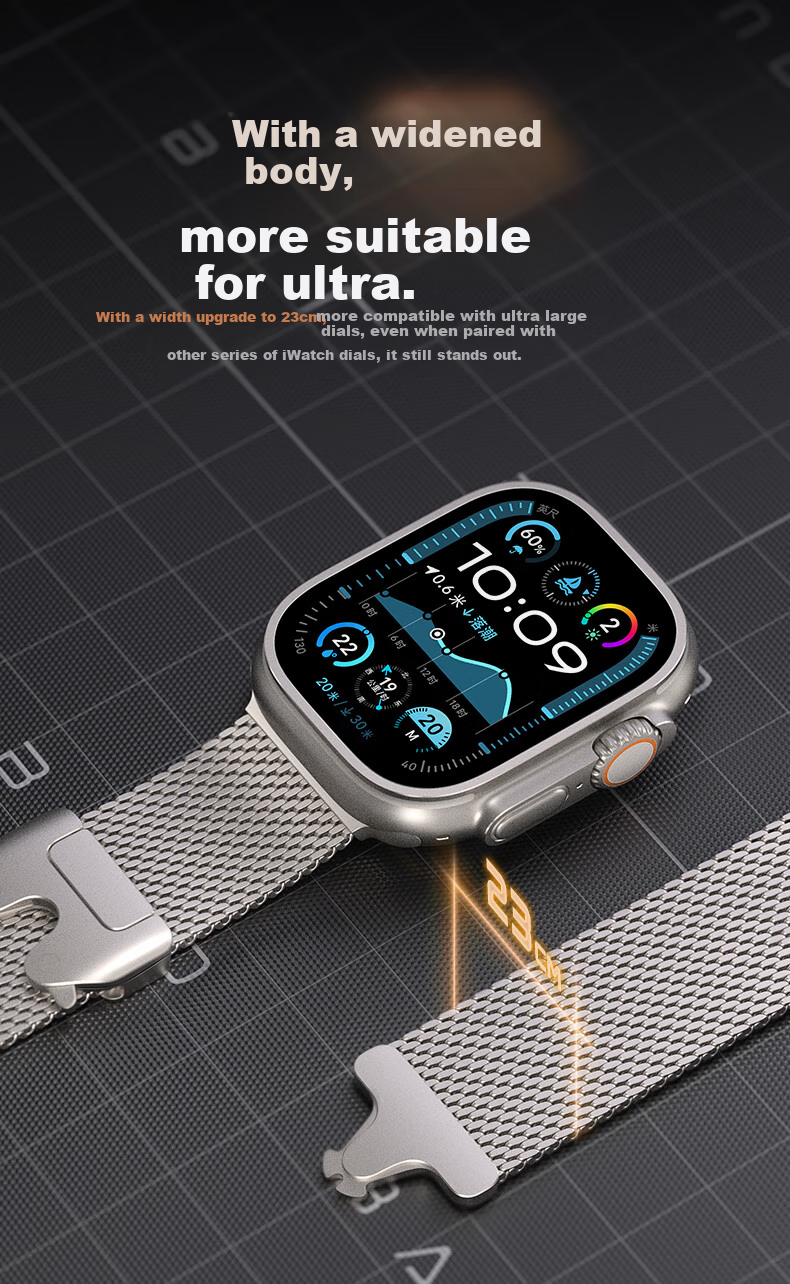 Ремешок BHO для Apple Watch Milanese Loop из титана с парашютной застежкой, совместим с моделями S11/Ultra3, S10/9/8/7/SE3