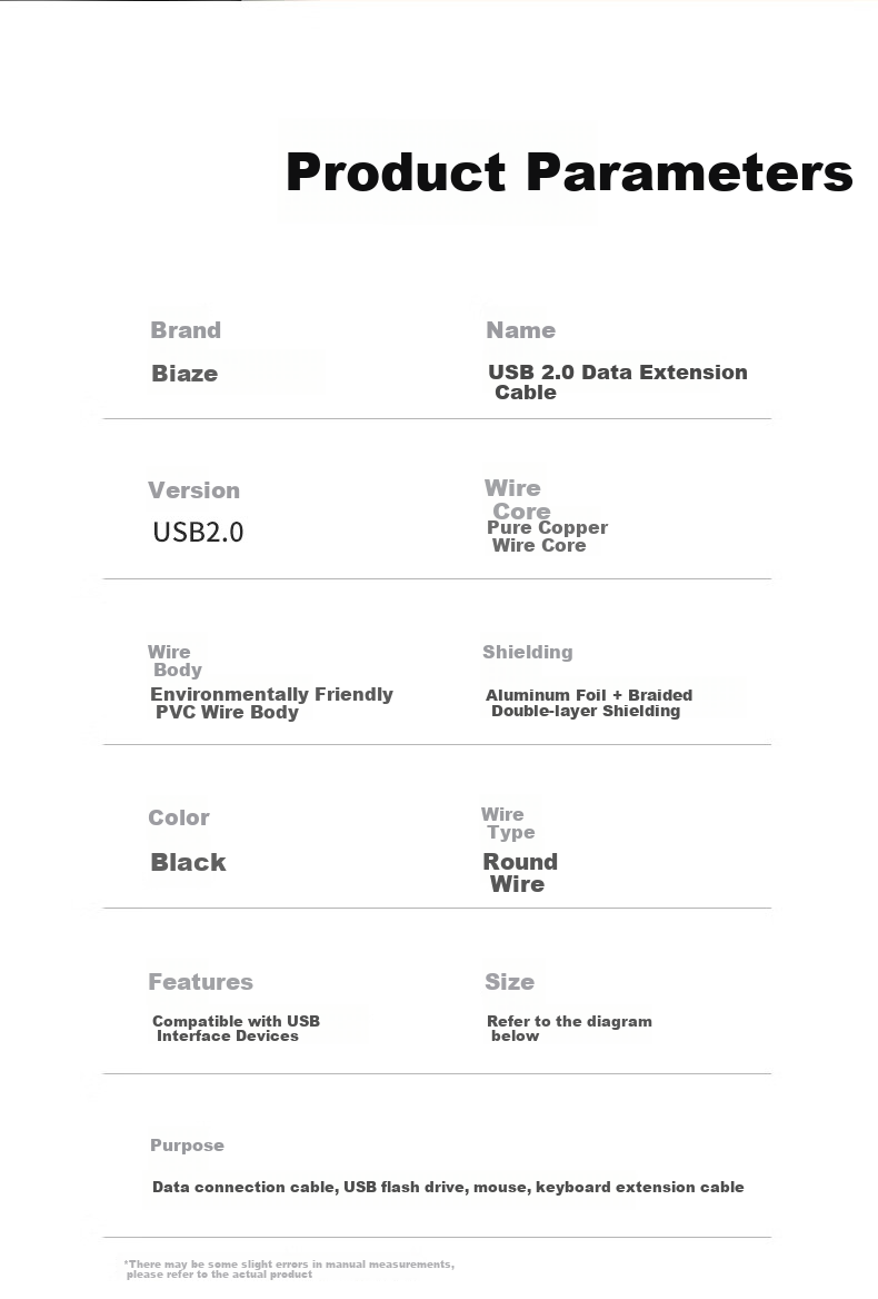 Кабель-удлинитель BIAZE USB 2.0, USB A (папа) - USB A (мама), 0.5 метра, черный
