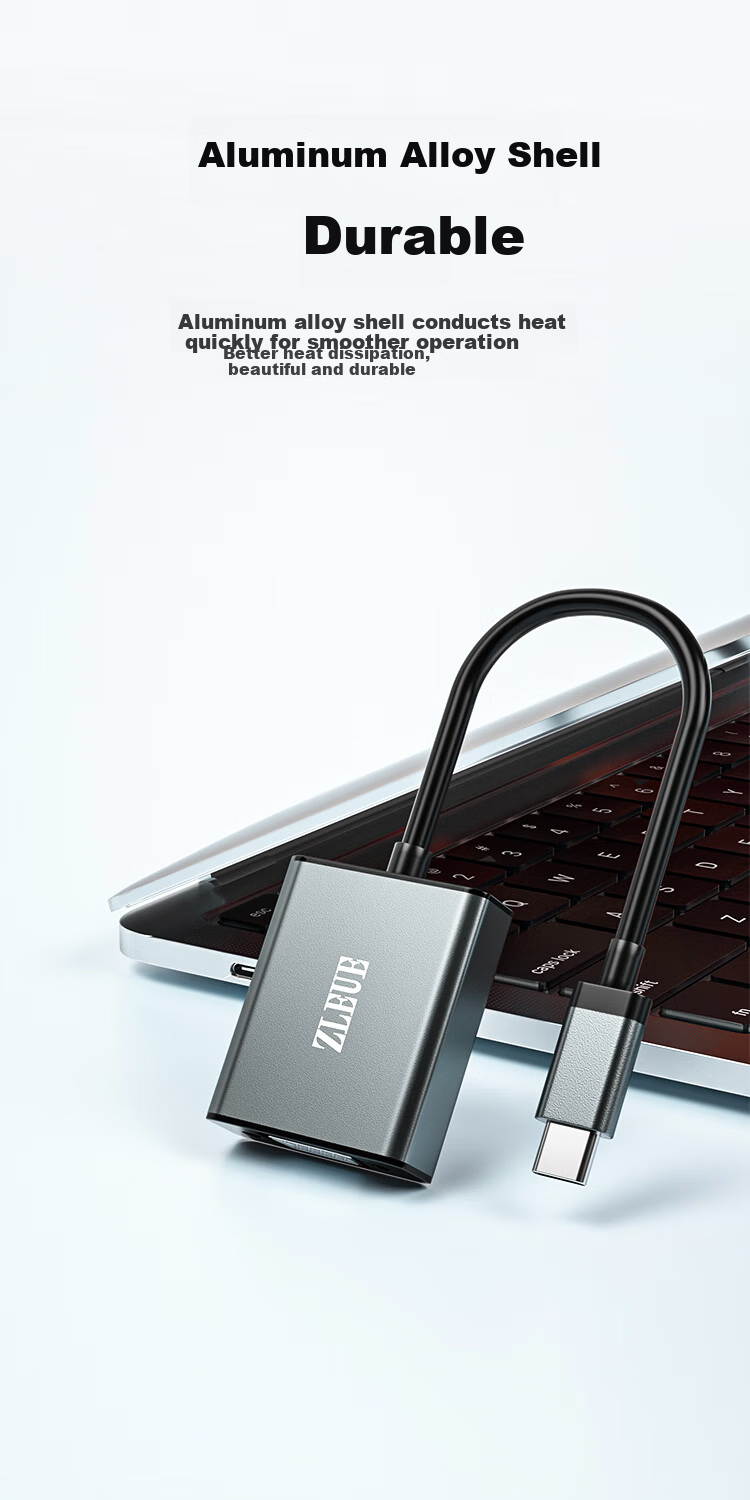 Переходник ZLEUE Type-C на VGA, USB-C to VGA, для Huawei, Apple, Xiaomi, ноутбуков, для подключения к ТВ, монитору, проектору, ZL-CZV
