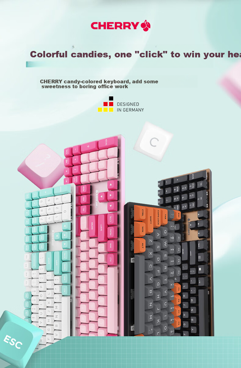Механическая клавиатура CHERRY KC200, офисная и игровая, проводная, 108 клавиш, красный переключатель, PBT кейкапы, цвет серо-оранжевый