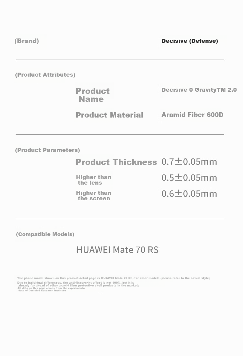 Чехол DEFENSE для Huawei Mate70 RS, из арамидного волокна, защита от отпечатков пальцев, черный