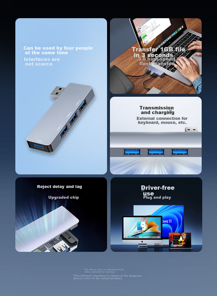 USB-хаб iSky 4 порта USB 3.0, алюминиевый корпус, серый