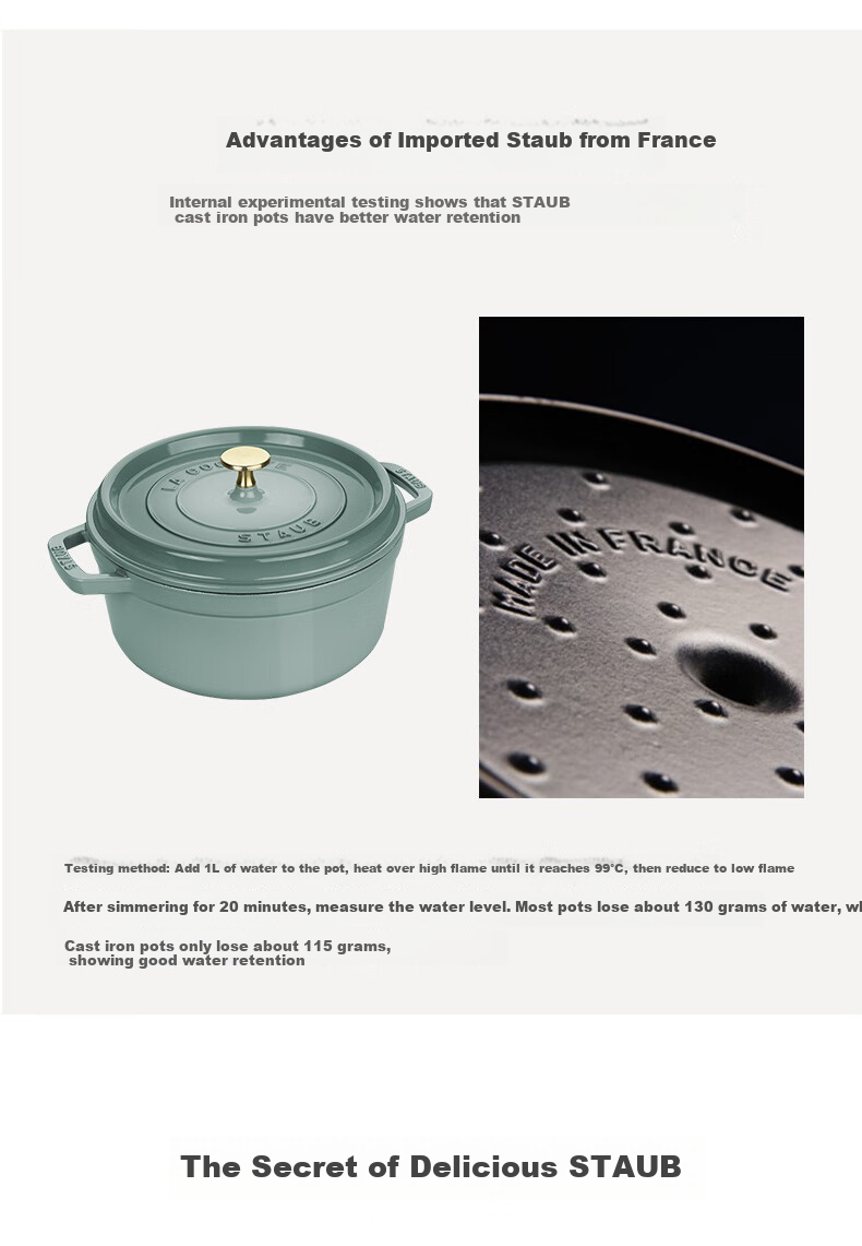Чугунная кастрюля Staub с двойными ручками, эмалированная, для супа, цвет эвкалипта, 22 см