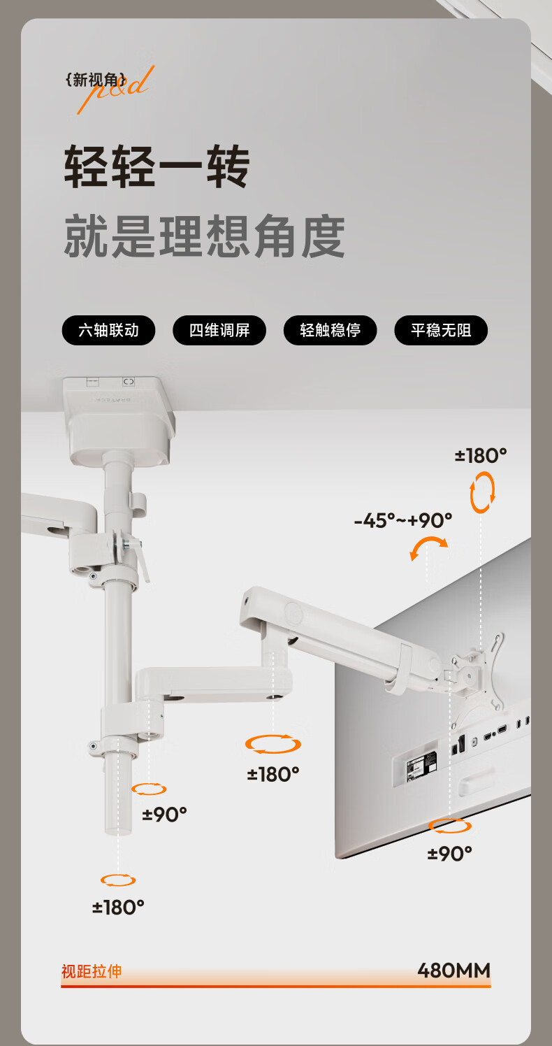 Кронштейн Brateck E500pd-2 для двойного монитора, механический, белый, 17-35 дюймов