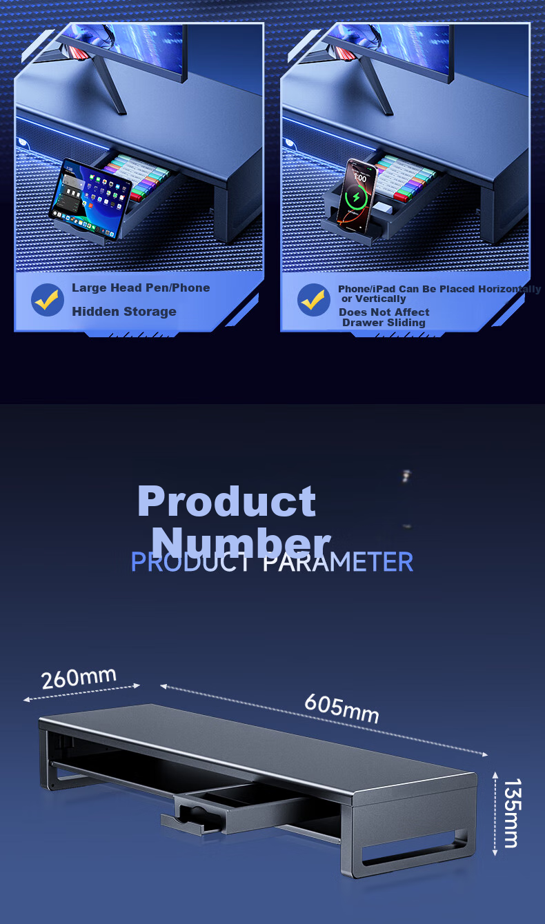 Подставка для монитора VENIDER Dual-Layer, многофункциональная настольная подставка для компьютера, держатель для экрана ноутбука, увеличивающая высоту, с перезаряжаемой полкой, USB 3.0