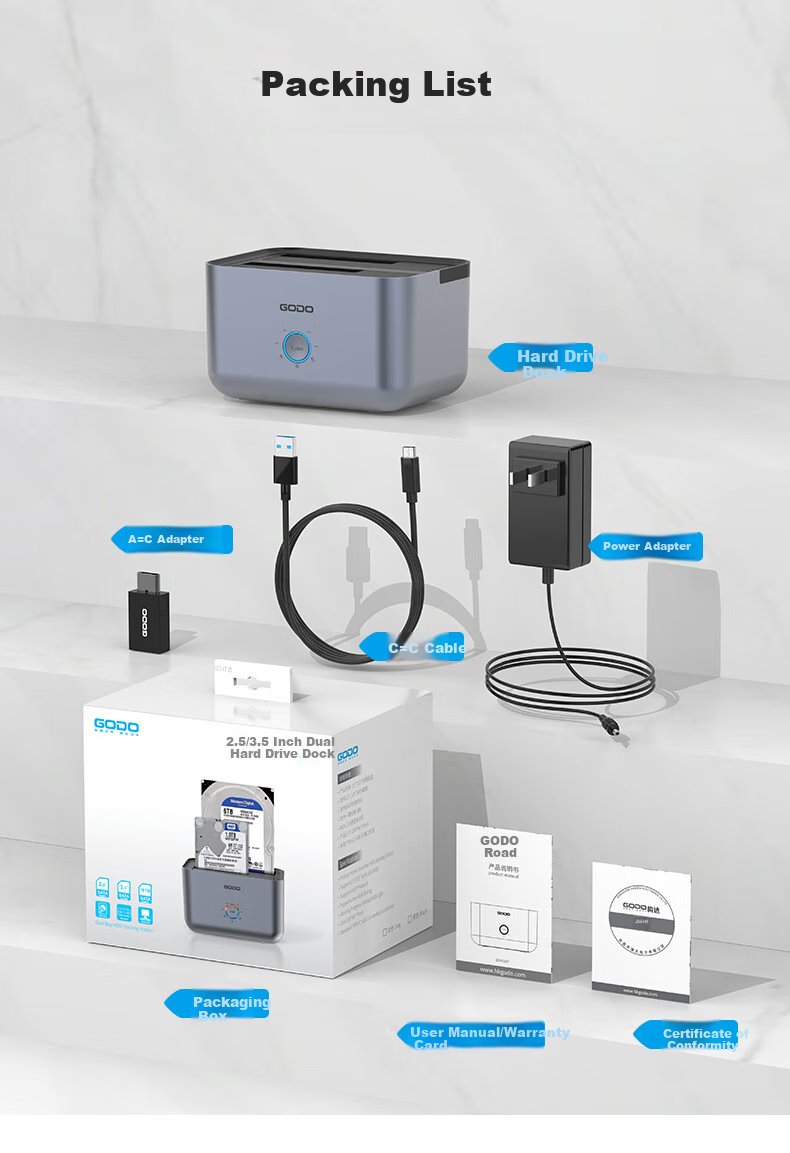Внешний корпус GODO для жесткого диска 3.5" SATA, USB 3.0, с функцией копирования без ПК