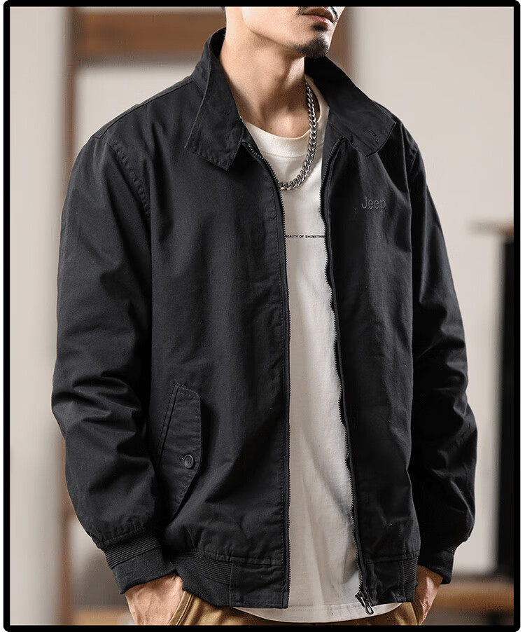 Мужская куртка JEEP, осенне-зимняя, с воротником-стойкой, свободная трендовая повседневная одежда, черная, размер M