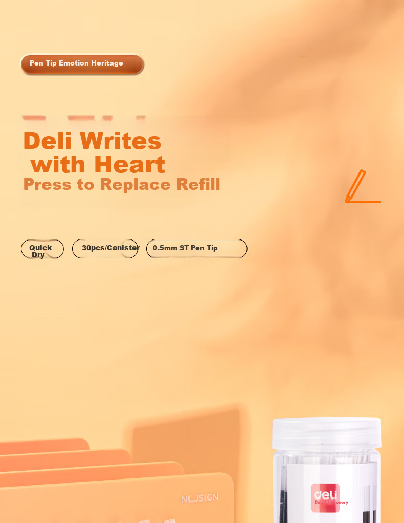 Набор стержней для гелевой ручки Deli, быстросохнущие, черные, 0.5 мм, ST наконечник, 30 шт.