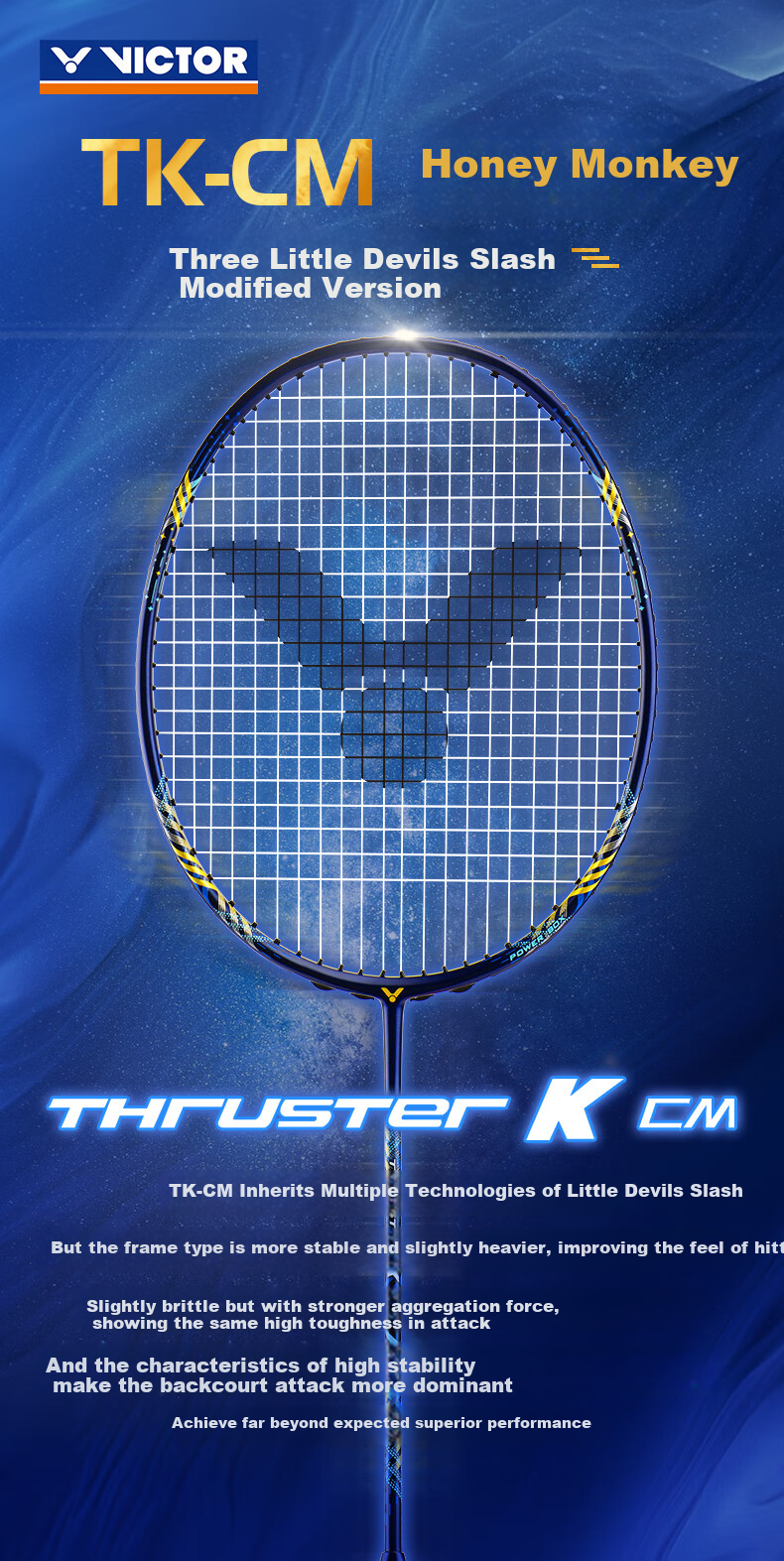Ракетка для бадминтона VICTOR Shengli Xiaogui Jian Shengji Version Tianlong All-Carbon Offensive Single Racket TK-CM Midnight Blue, 4U Strung Racket, 26 Pounds