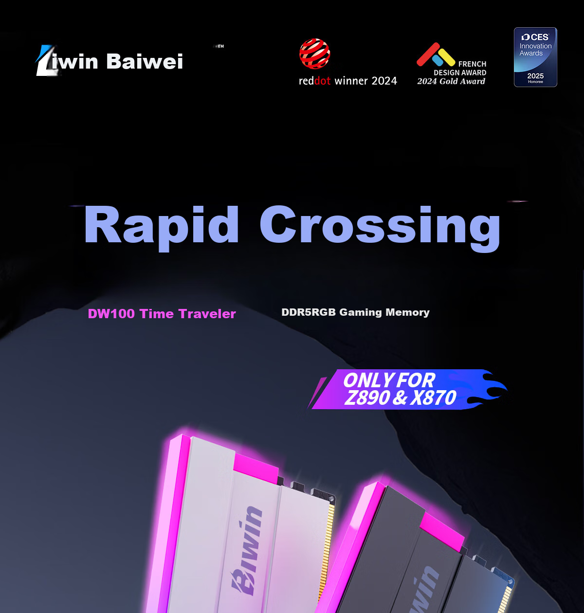 Комплект оперативной памяти BIWIN Shikong Xingzhe DW100 DDR5, 32 ГБ (2x16 ГБ), 8000 МГц, CL36, с RGB подсветкой, черный