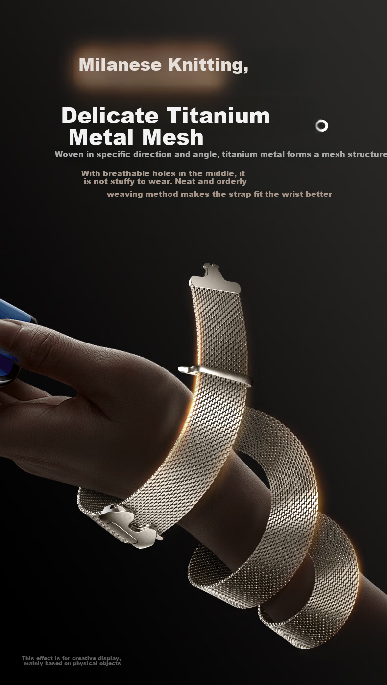 Ремешок BHO для Apple Watch Milanese Loop из титана с парашютной застежкой, совместим с моделями S11/Ultra3, S10/9/8/7/SE3